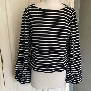 Karen Kane XL Royal Chill Boatneck Top Black and White Striped Bubble top